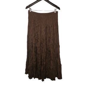Vtg Bloomingdale's Crinkled Silk Maxi Skirt Womens SM Brown Peasant Broomstick